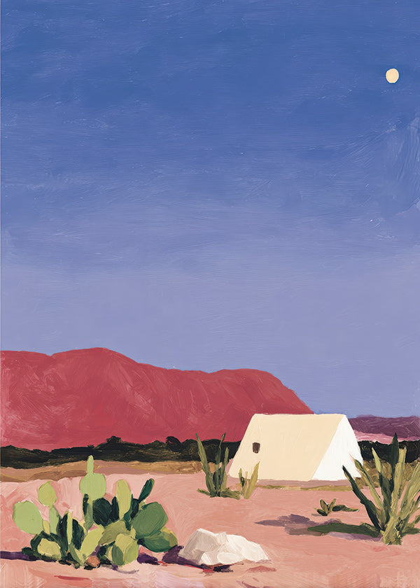 Landschap kunst: woestijn met tent en cactussen