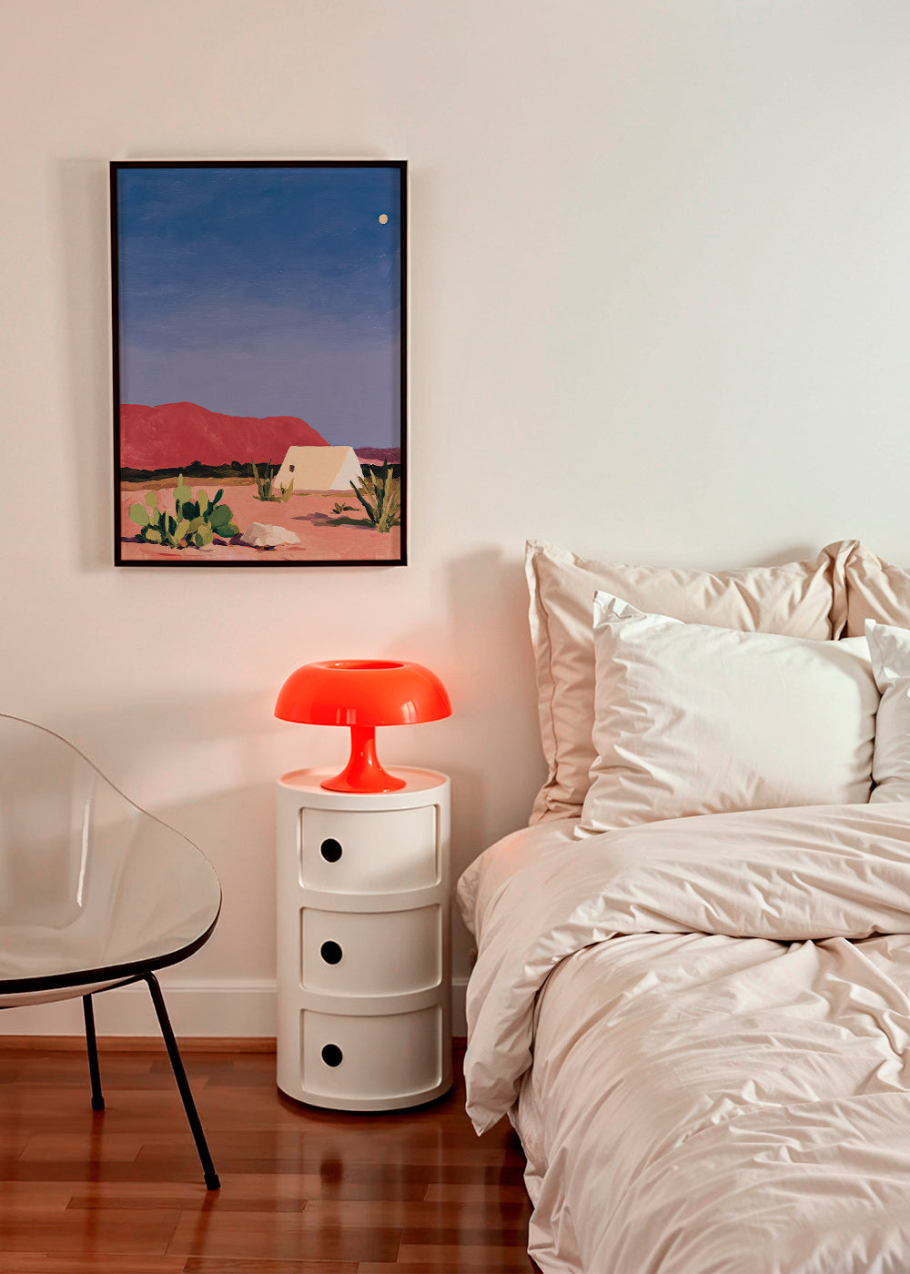 Landschap kunst: woestijn met tent en cactussen