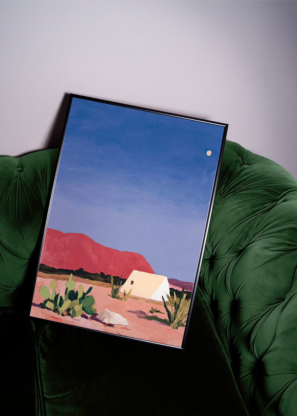 Landschap kunst: woestijn met tent en cactussen
