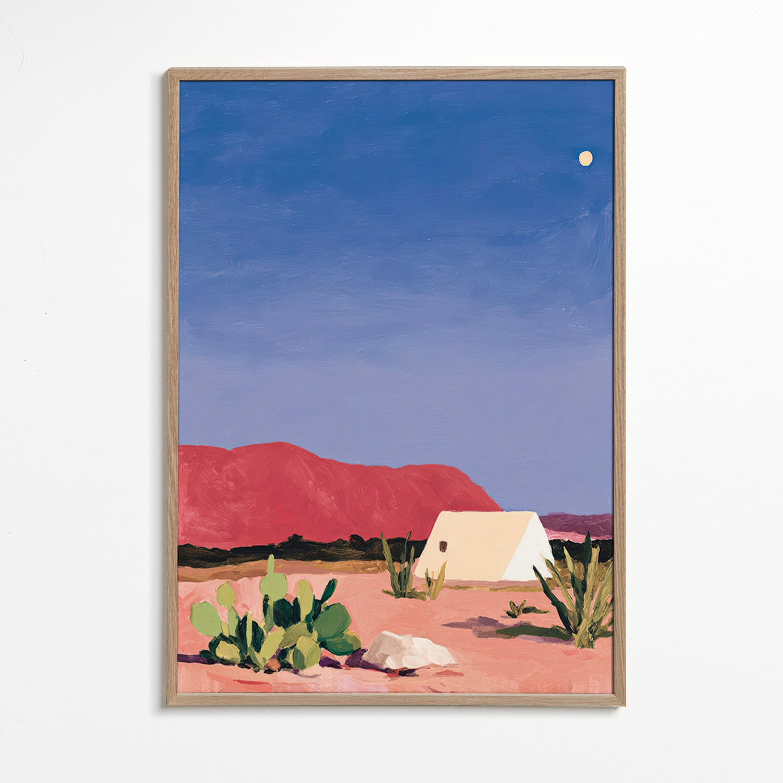 Landschap kunst: woestijn met tent en cactussen