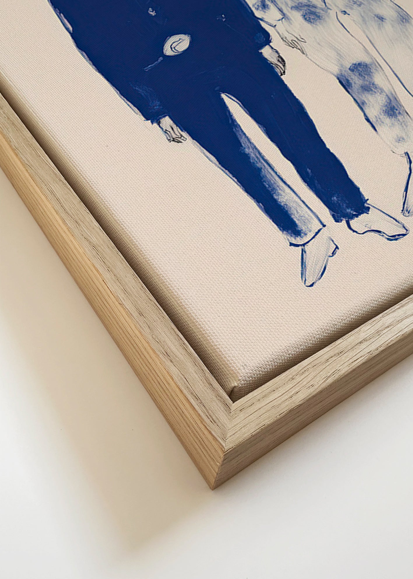 Illustratie van twee figuren met konijn in blauwe ink
