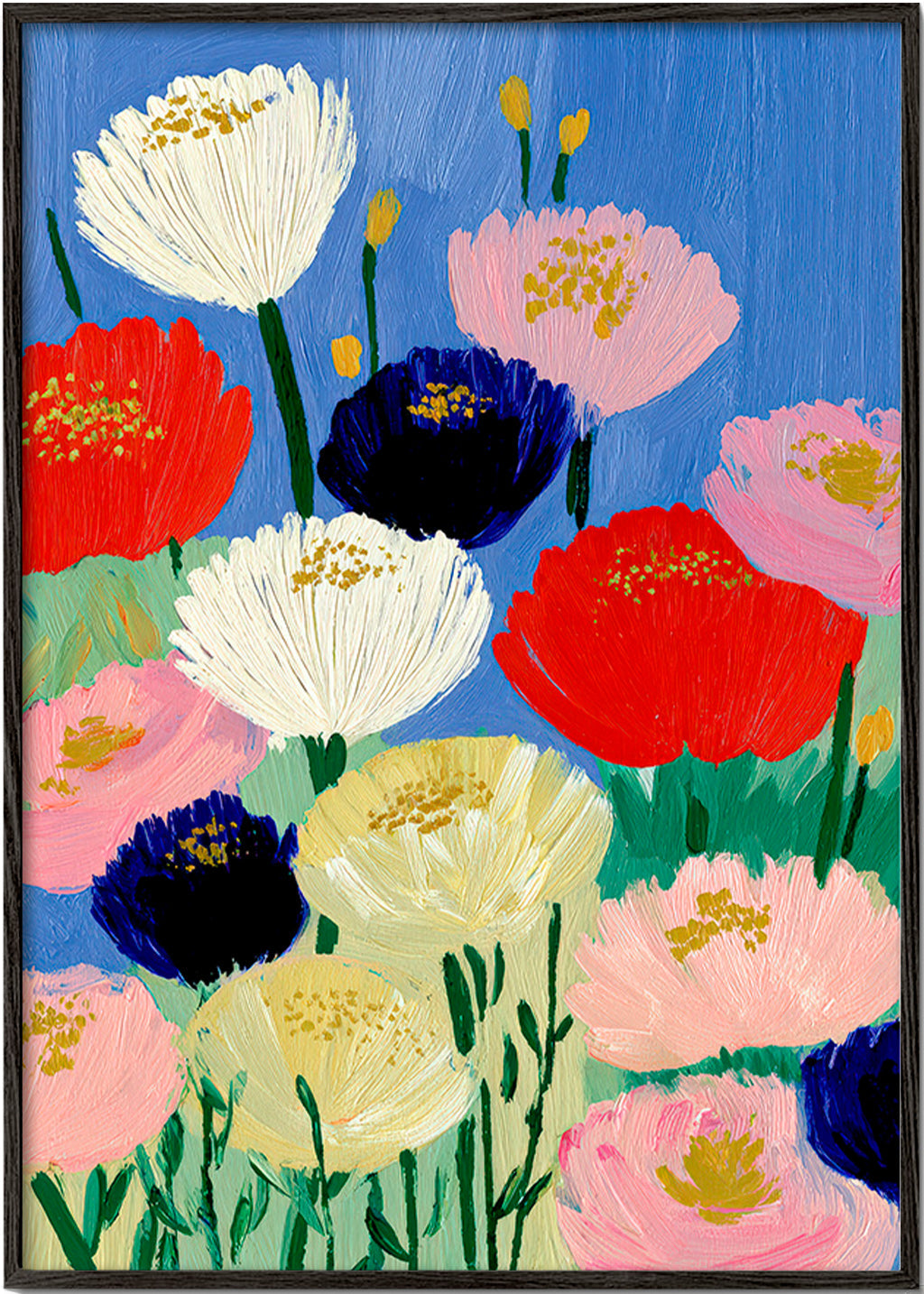 Botanische print met gedurfde penseelbloemen