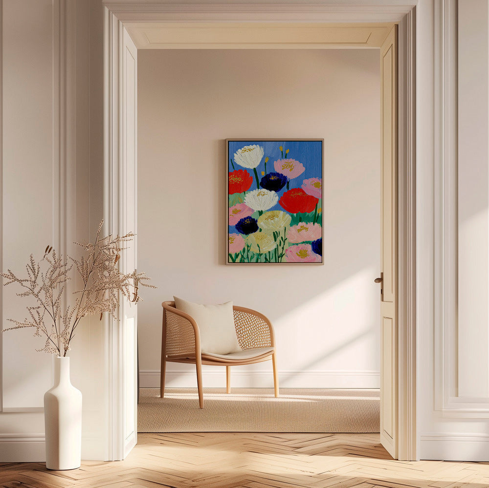 Botanische print met gedurfde penseelbloemen