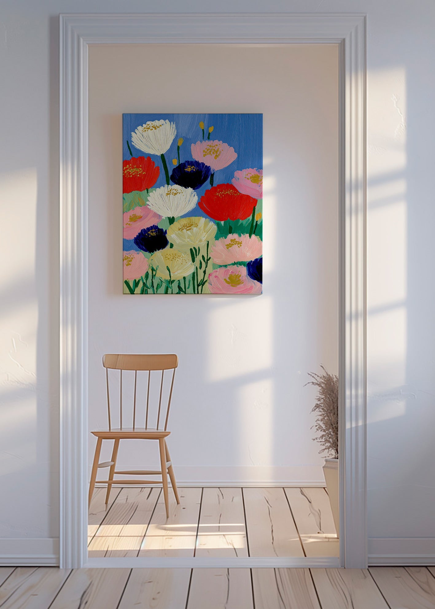 Botanische print met gedurfde penseelbloemen