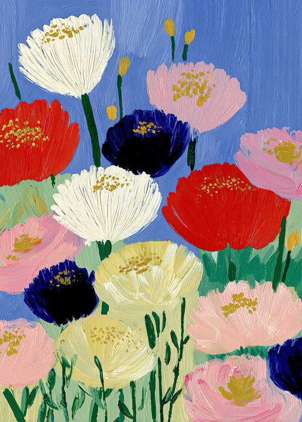 Botanische print met gedurfde penseelbloemen