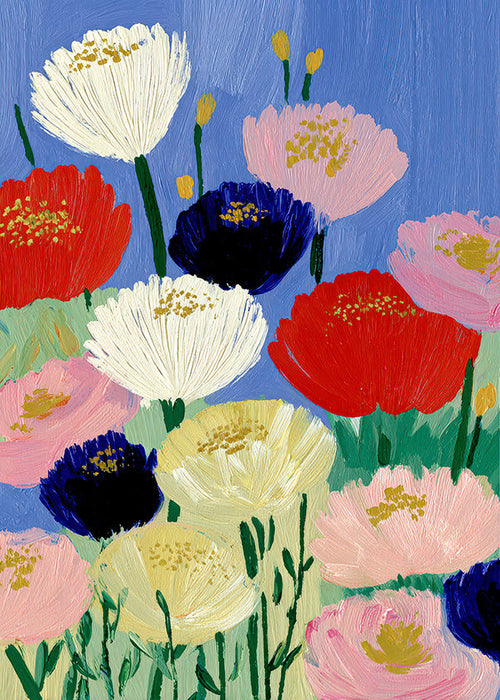 Botanische print met gedurfde penseelbloemen