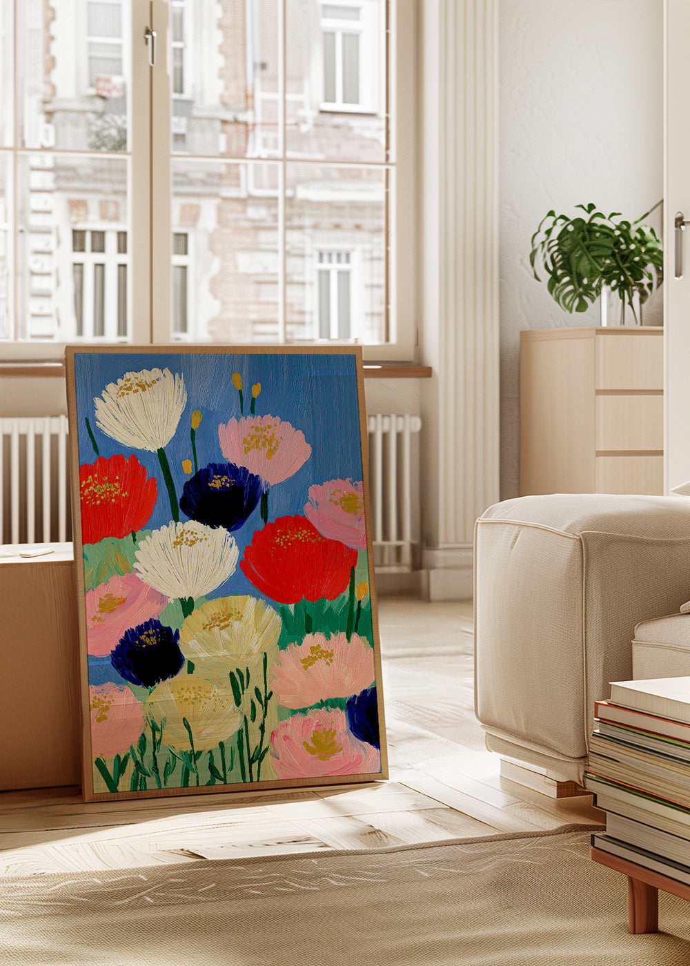 Botanische print met gedurfde penseelbloemen