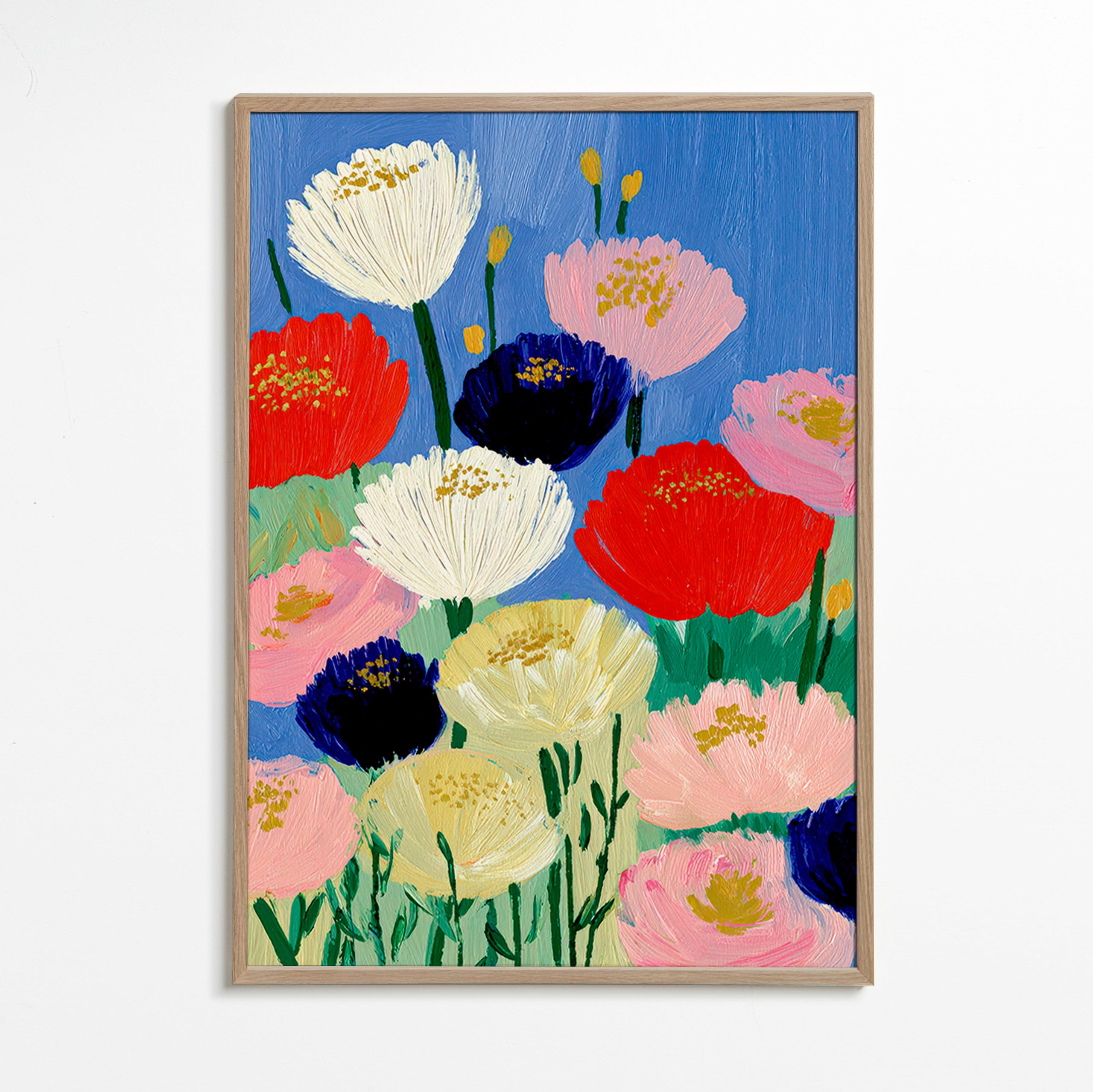 Botanische print met gedurfde penseelbloemen