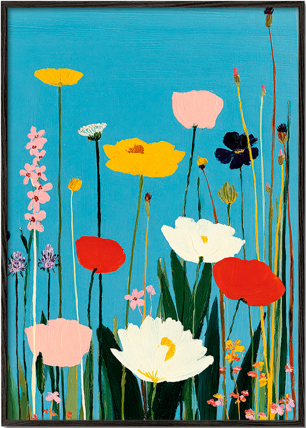 Botanische print wilde bloemen op blauw