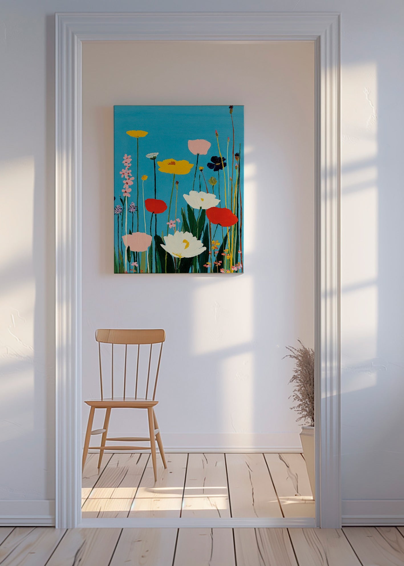 Botanische print wilde bloemen op blauw