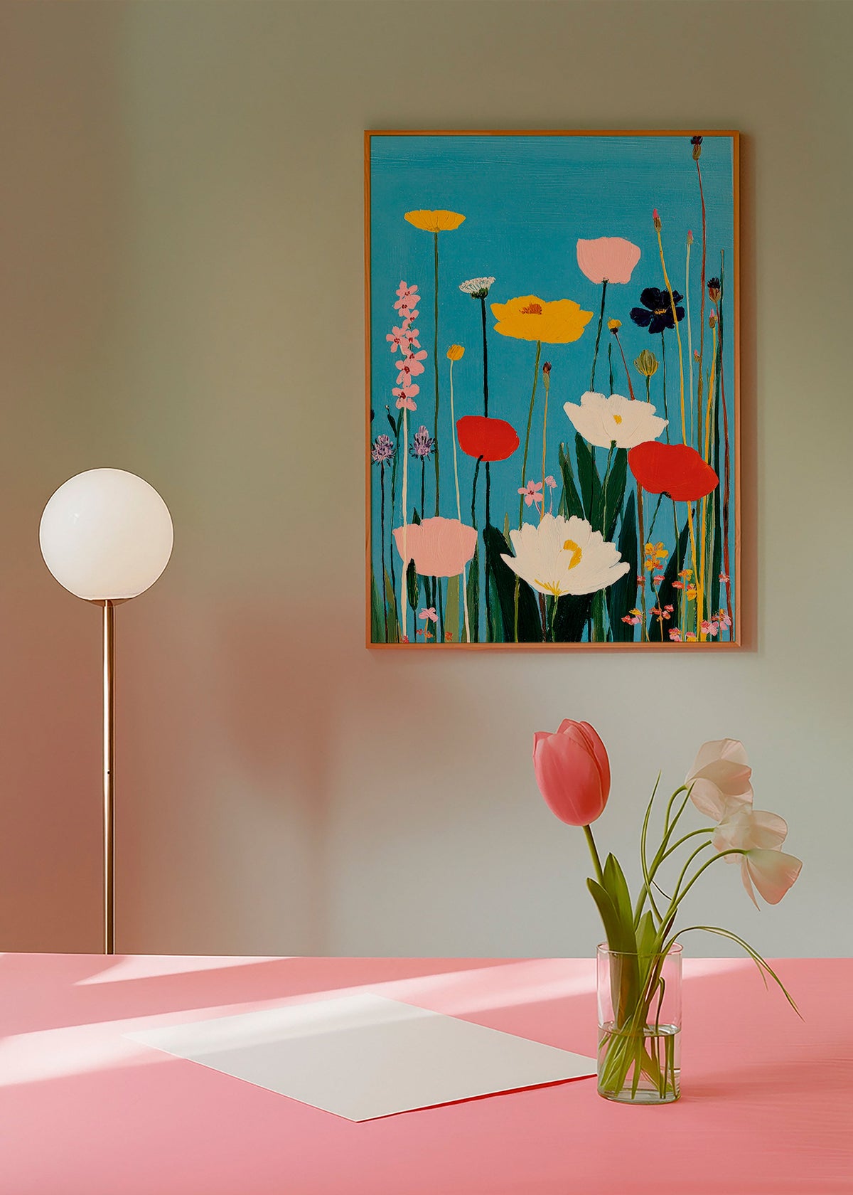 Botanische print wilde bloemen op blauw