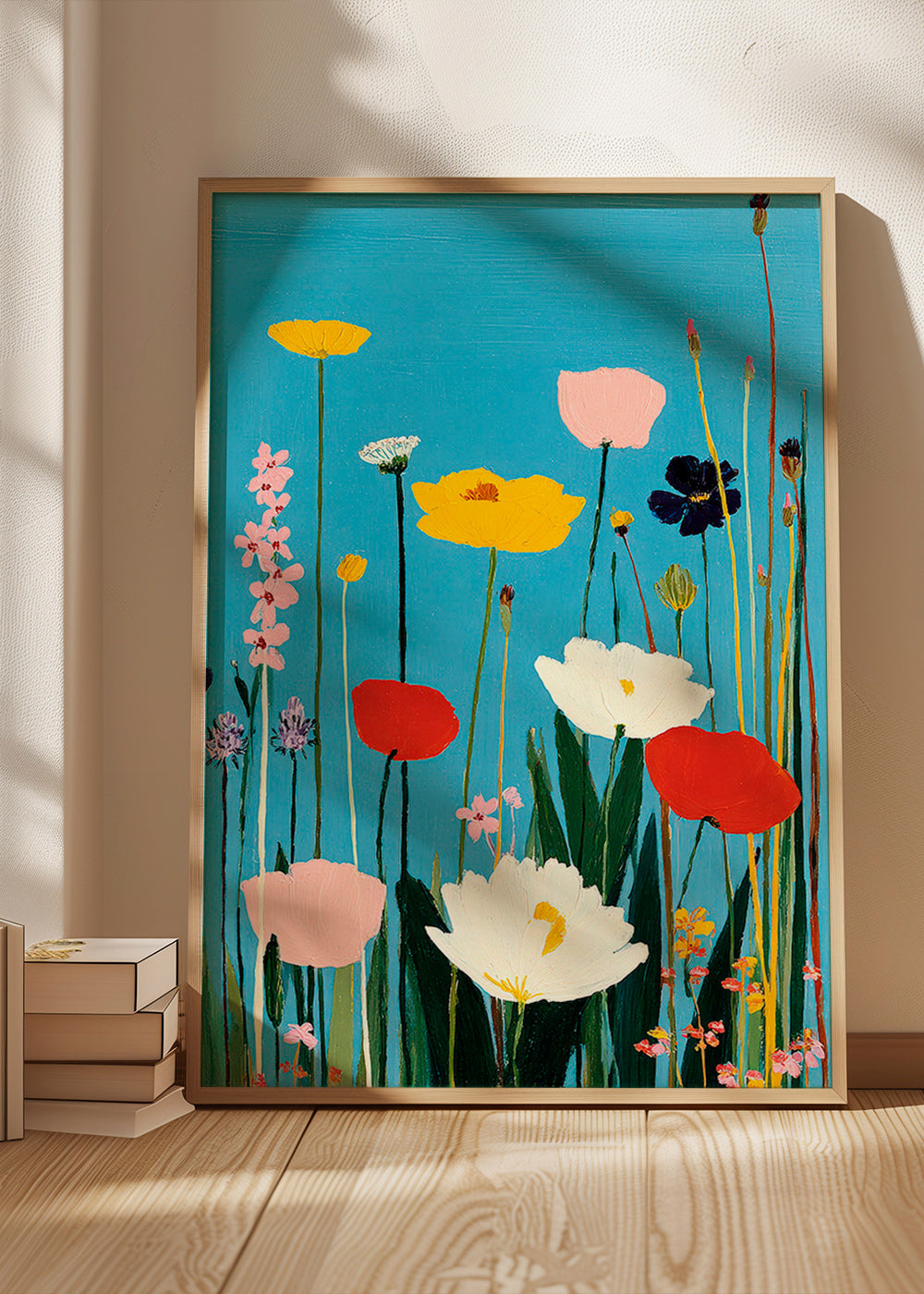 Botanische print wilde bloemen op blauw
