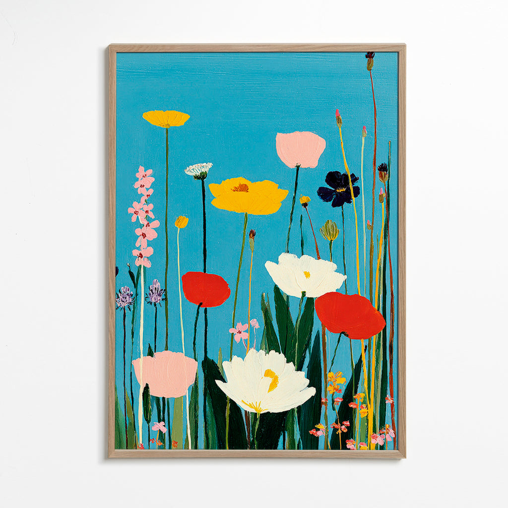 Botanische print wilde bloemen op blauw