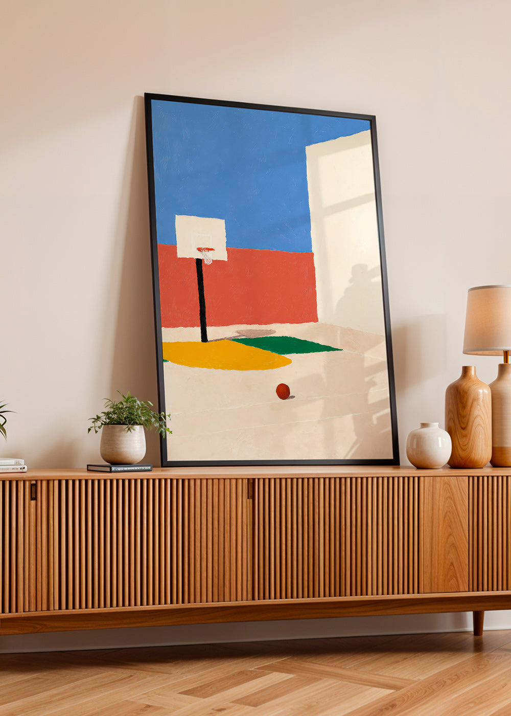 Sportkunst: minimalistisch veld met bal