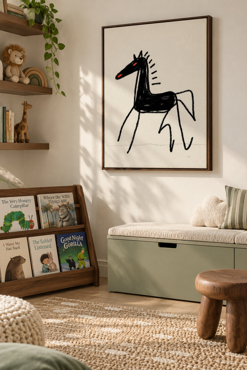 Dark Horse Sketch - Framed canvas in an interior