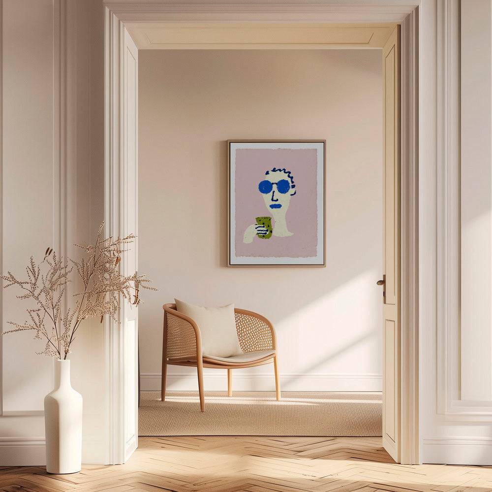 Illustratie portret met blauwe zonnebril
