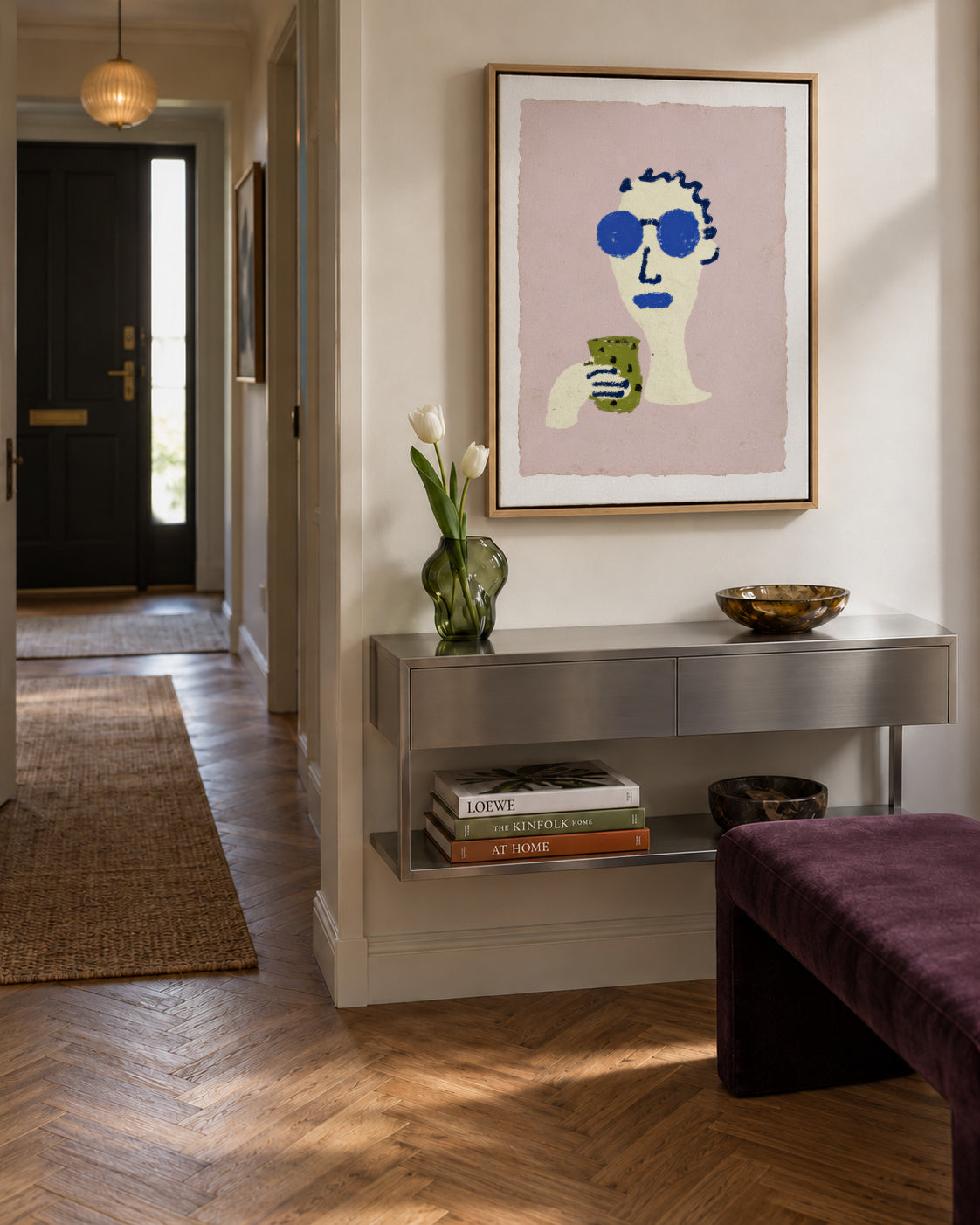 Blue Sunglasses - Framed canvas in an interior