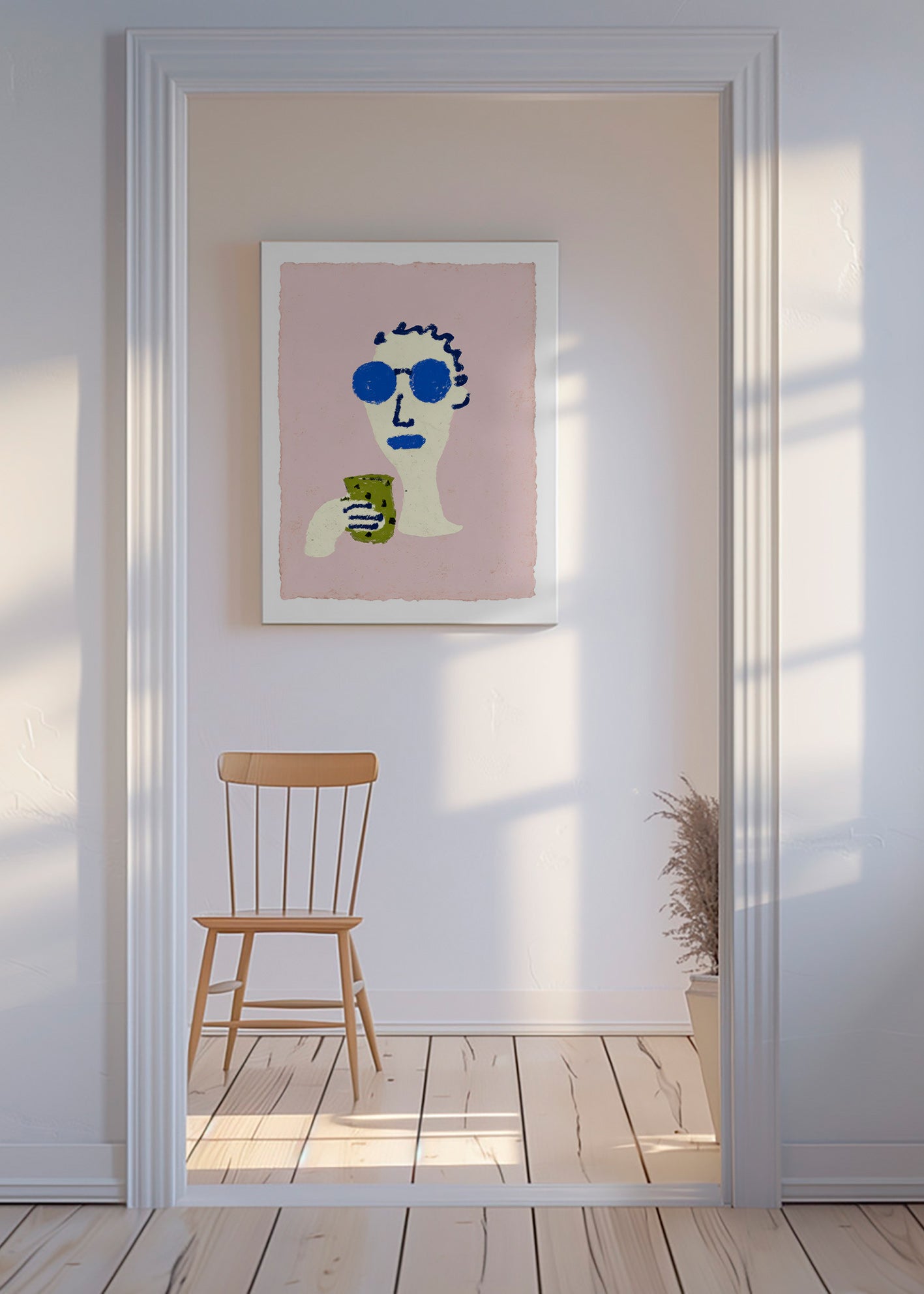 Illustratie portret met blauwe zonnebril