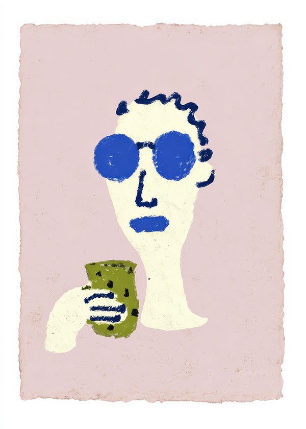 Illustratie portret met blauwe zonnebril