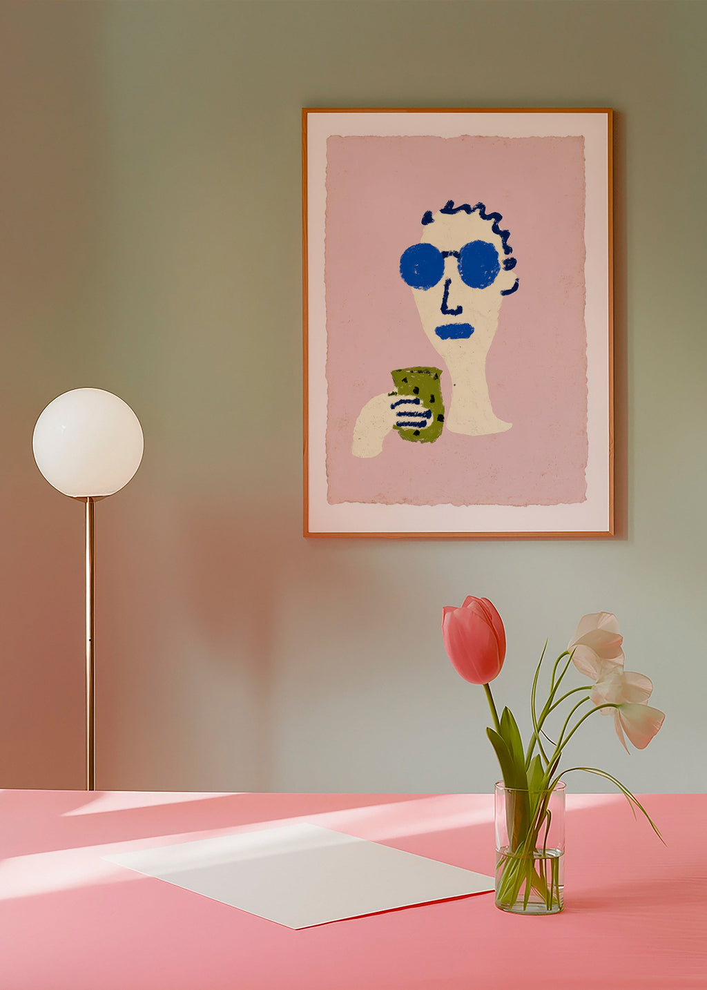 Illustratie portret met blauwe zonnebril