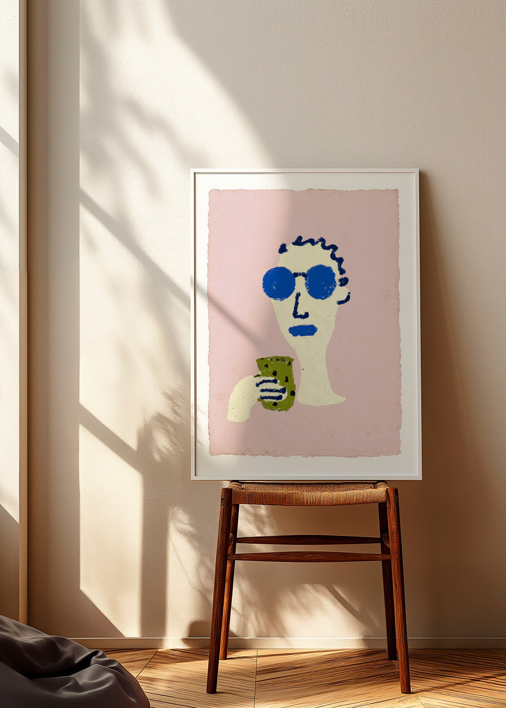 Illustratie portret met blauwe zonnebril