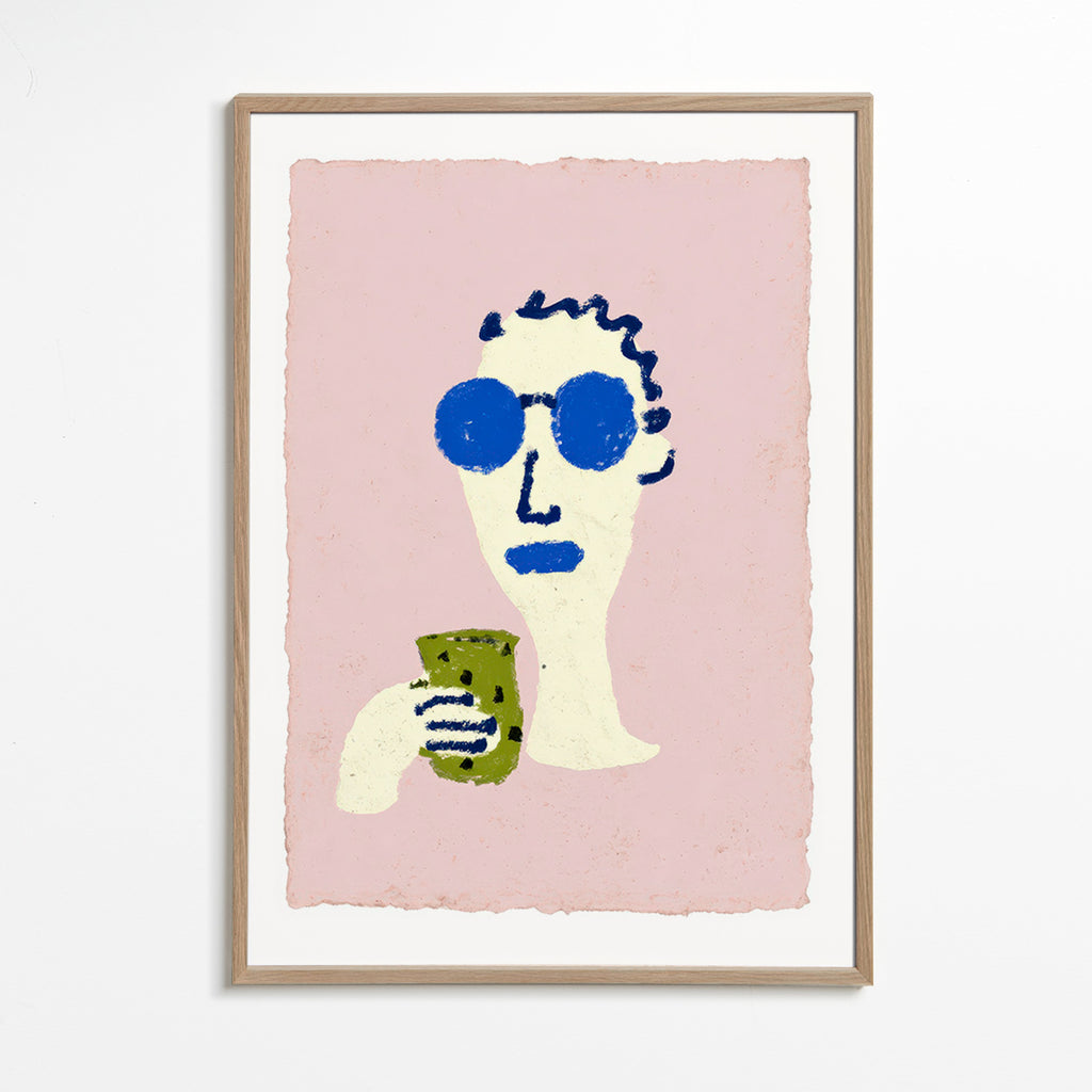 Illustratie portret met blauwe zonnebril