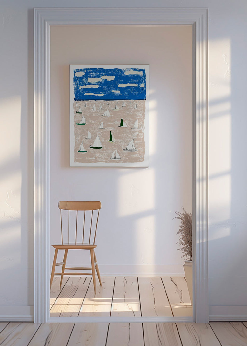 Landschap kunst met zeilboten
