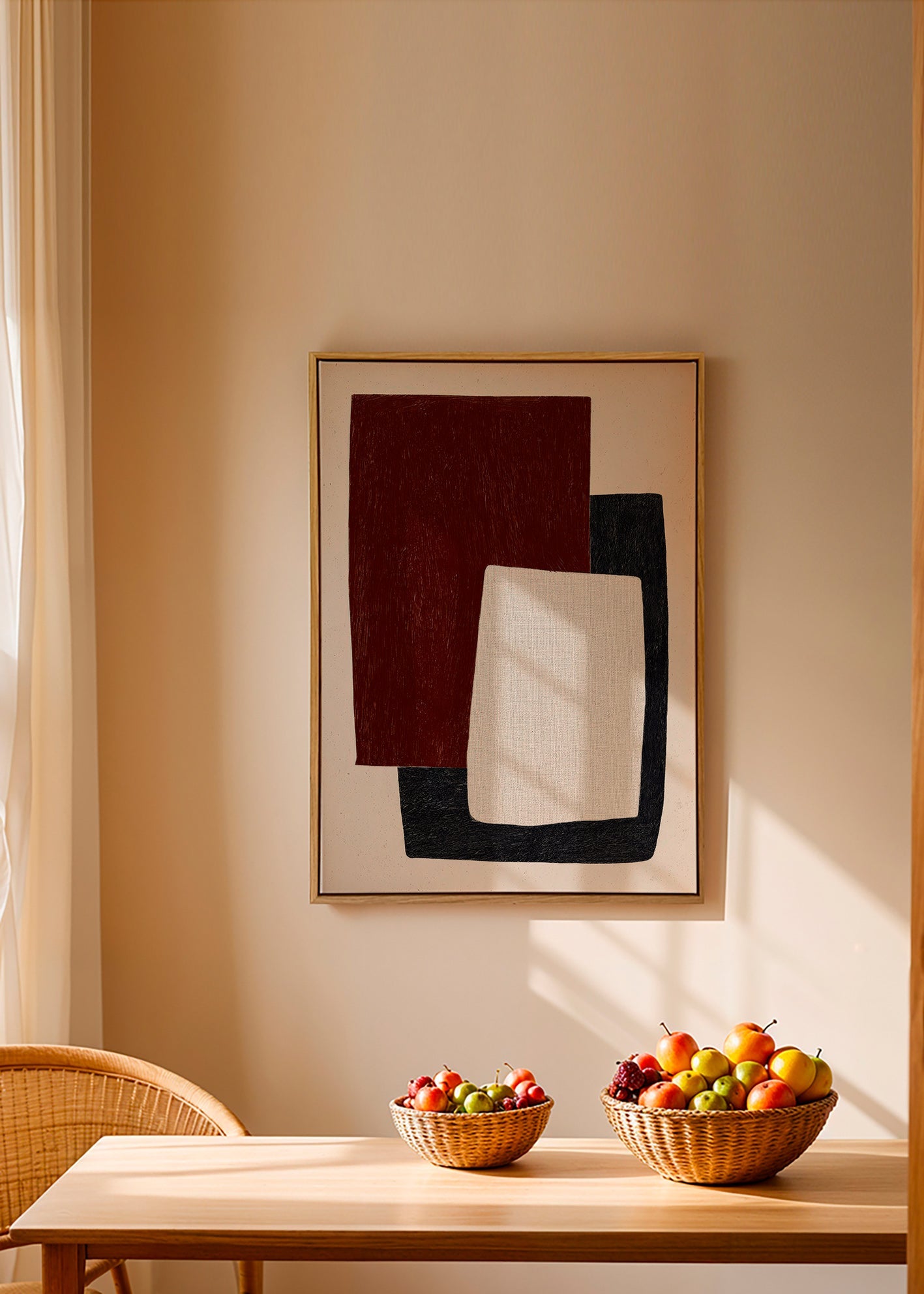 Geometrische poster met overlappende bordeauxvormen