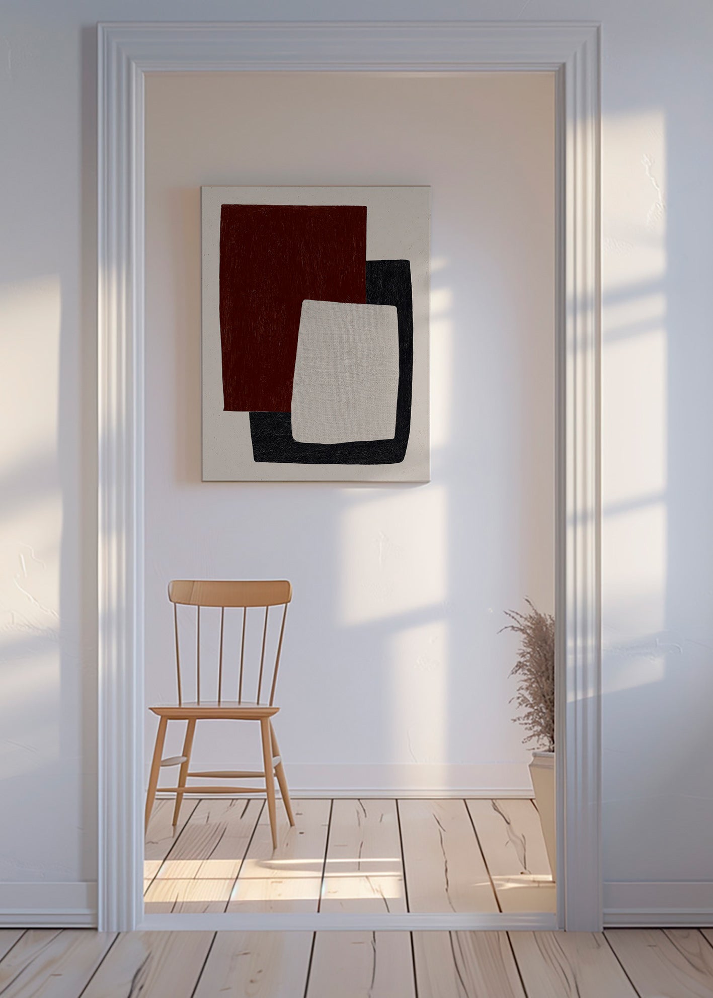 Geometrische poster met overlappende bordeauxvormen