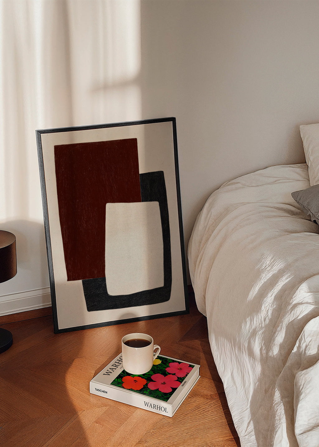 Burnt Shapes - Framed poster in an interior
