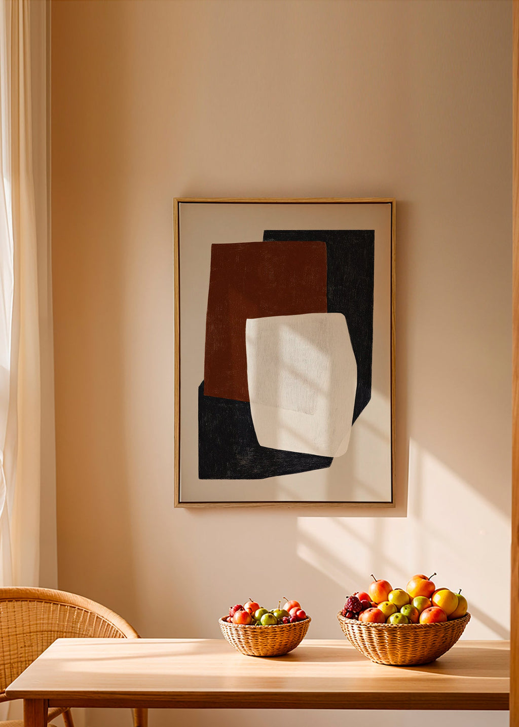Geometrisch kunstwerk met lagen in aardetinten