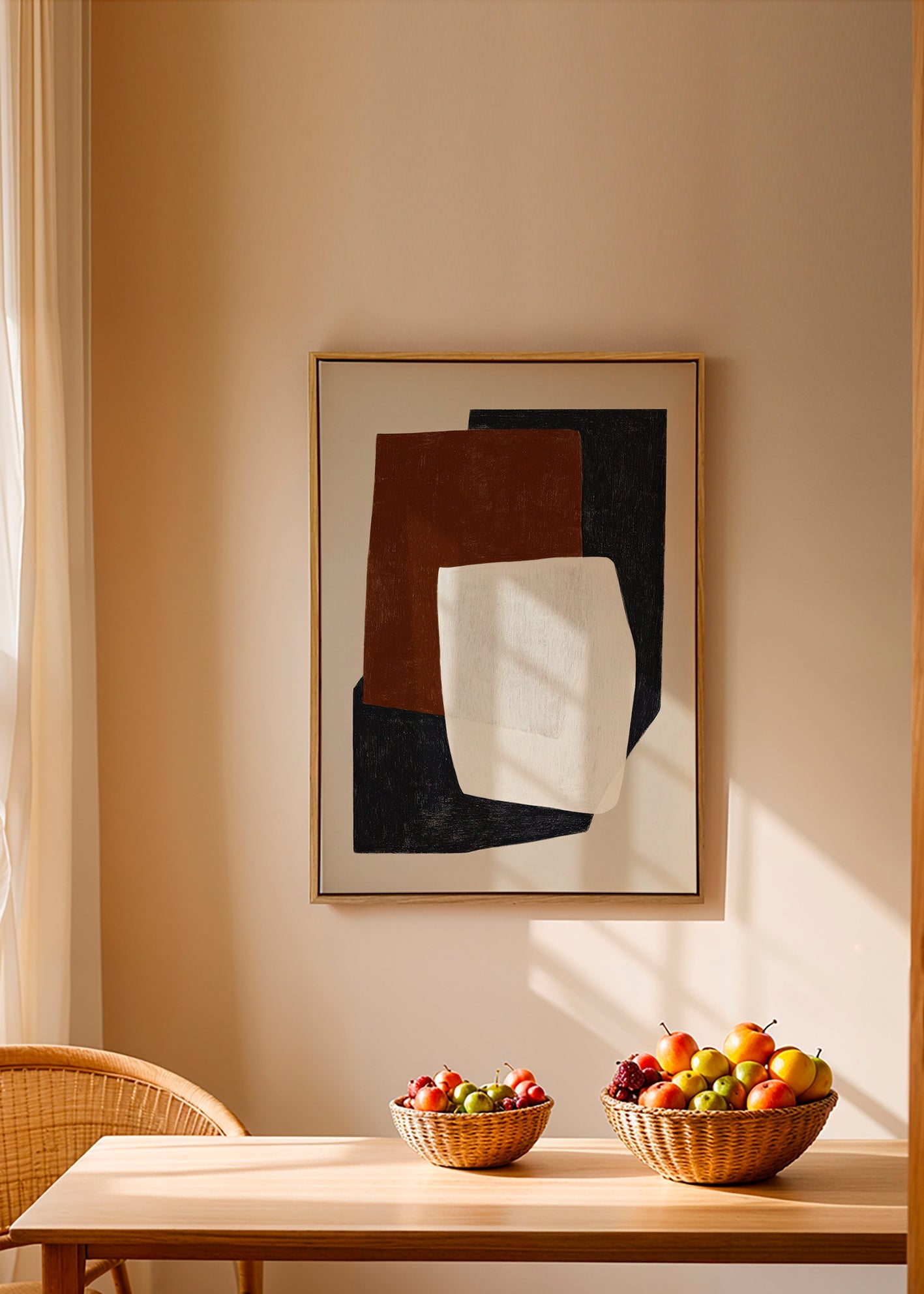 Geometrisch kunstwerk met lagen in aardetinten