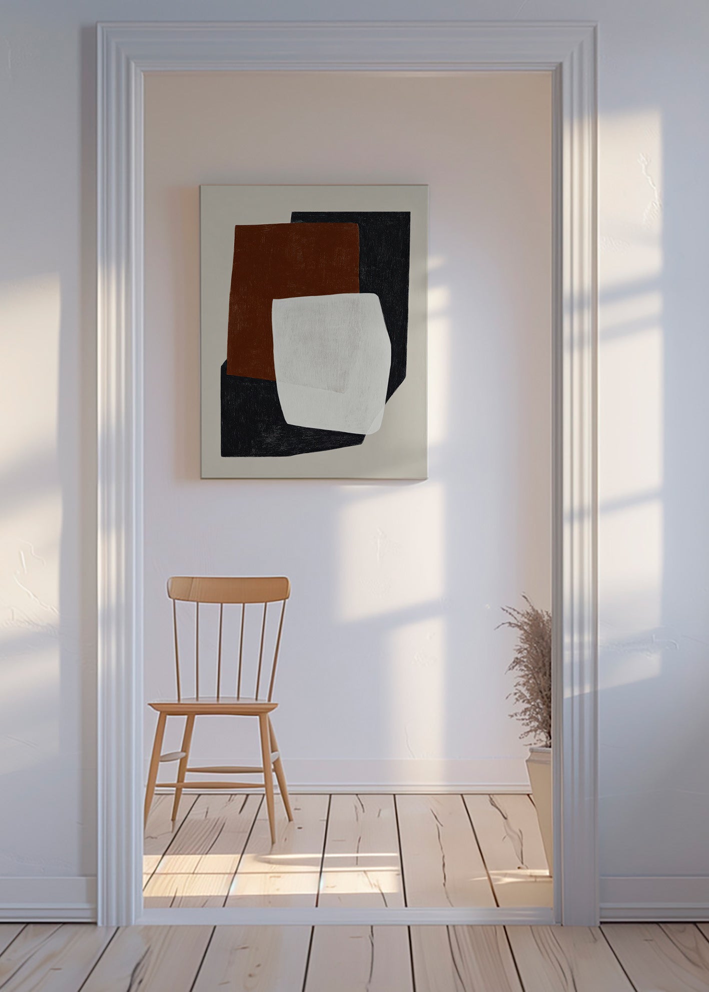 Geometrisch kunstwerk met lagen in aardetinten
