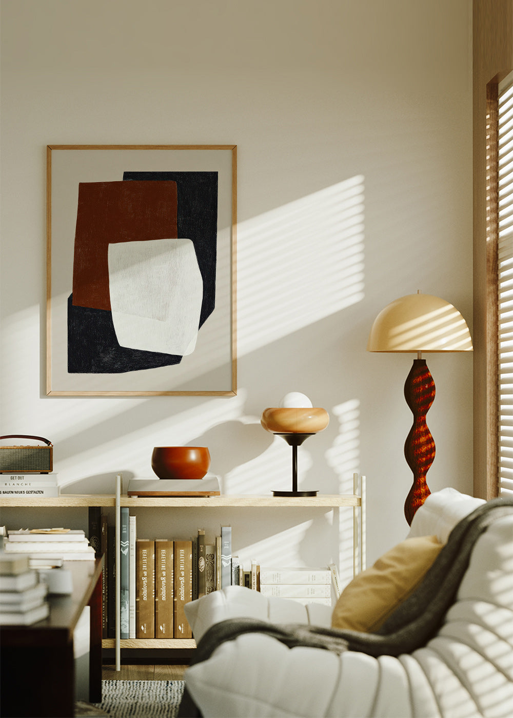 Geometrisch kunstwerk met lagen in aardetinten