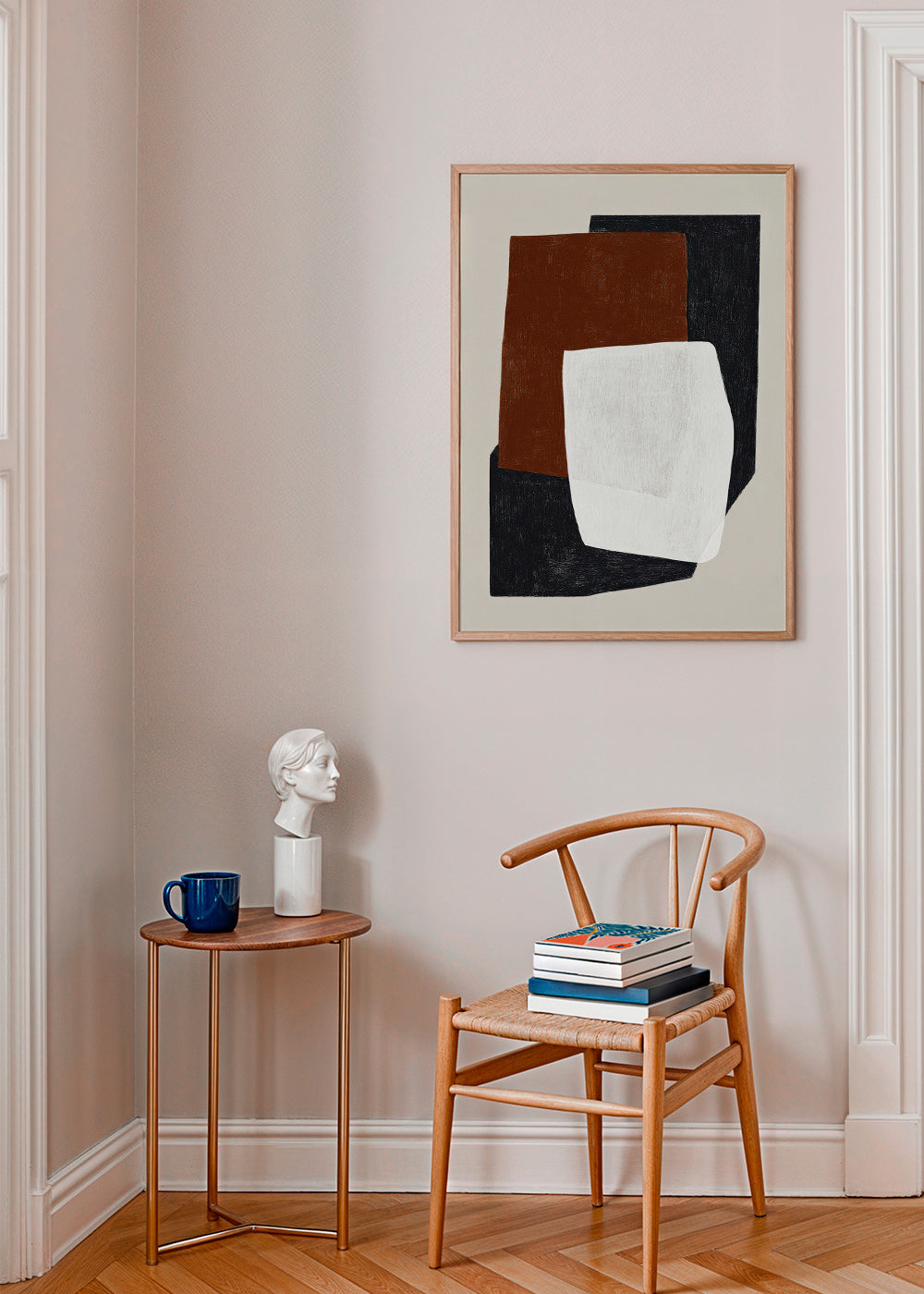 Geometrisch kunstwerk met lagen in aardetinten