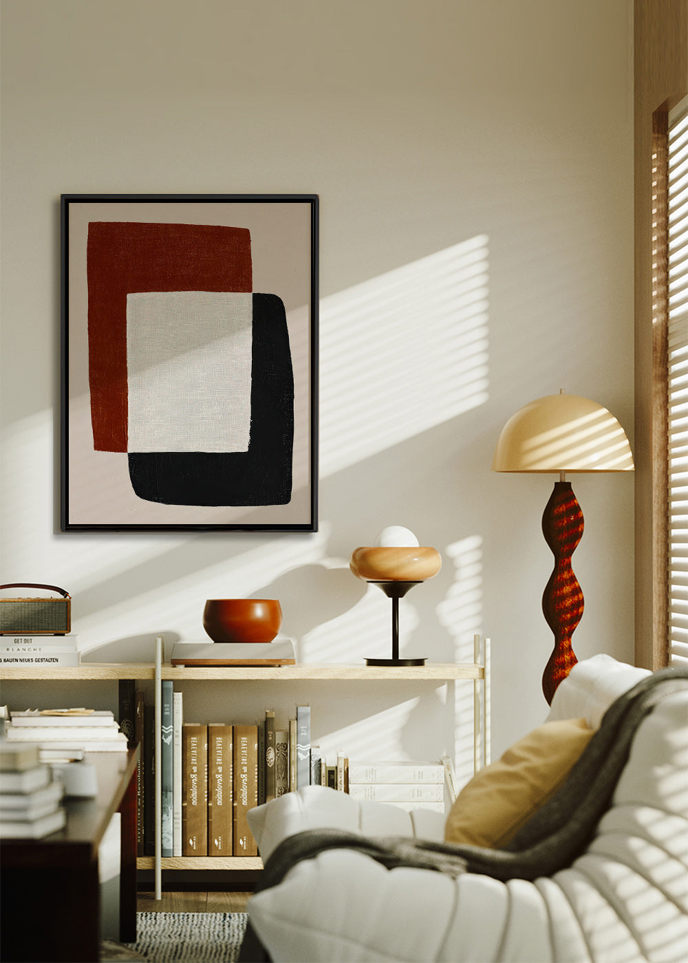 Minimalistische poster met overlappende vormen