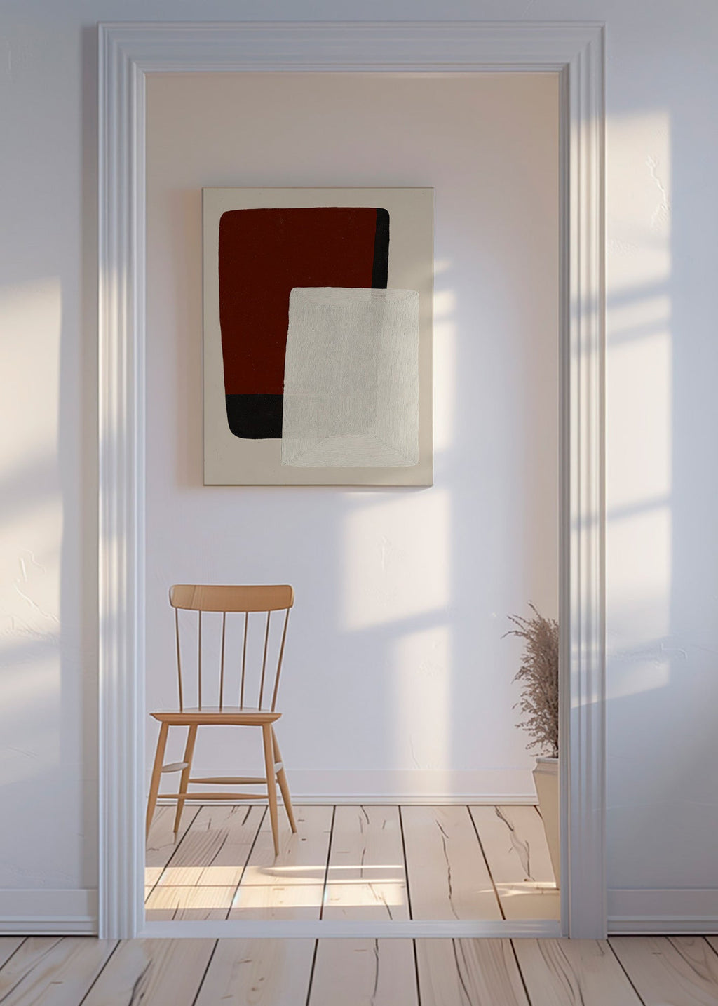 Abstract schilderij aarde- en witte blokken