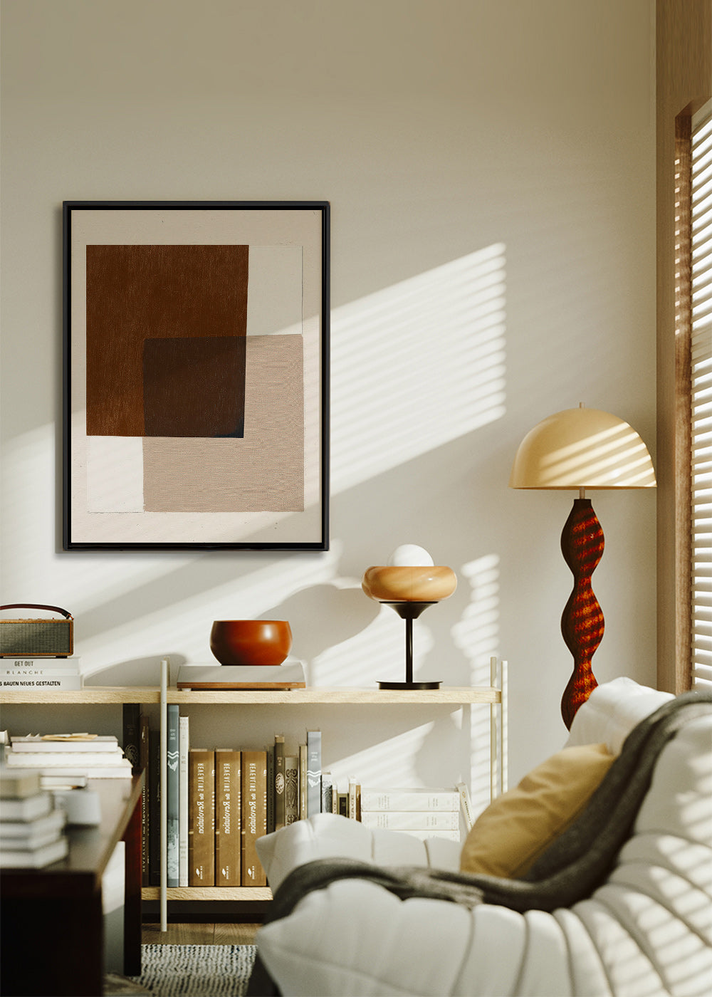 Minimalistisch design met aardse overlappende blokken