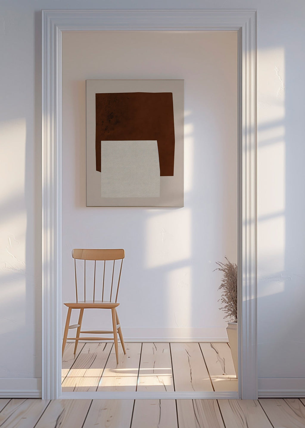 Minimalistisch ontwerp met bruine en crèmekleurige vormen