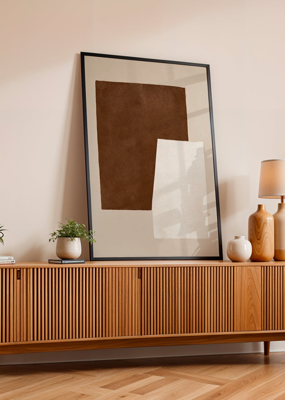 Abstract kunstwerk met bruine en crèmetexturen