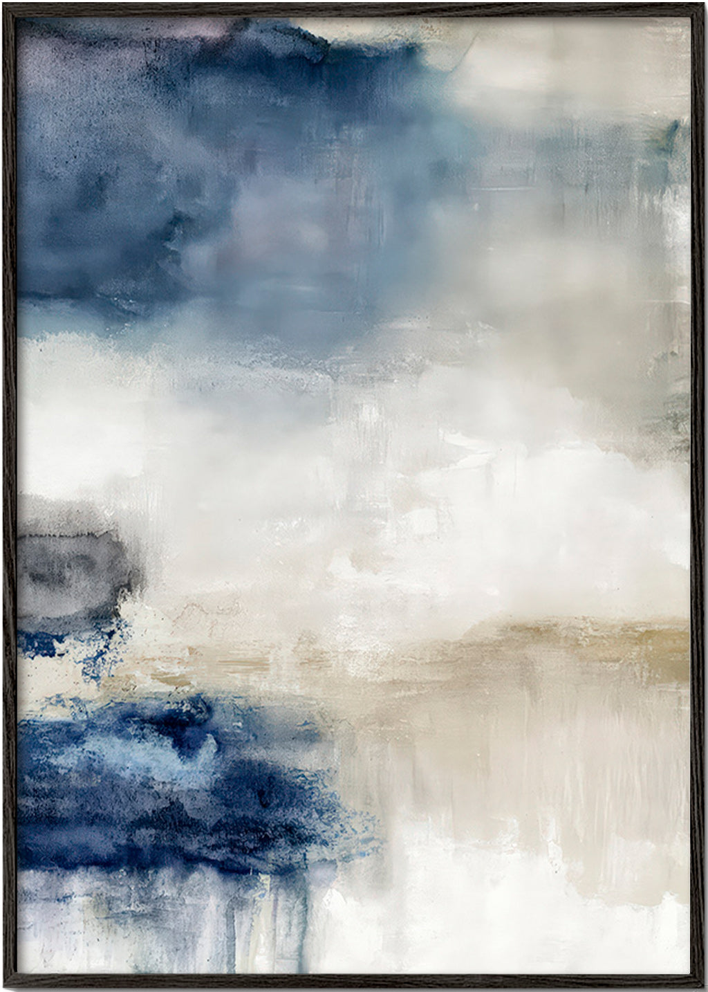 Abstract schilderij blauw en beige