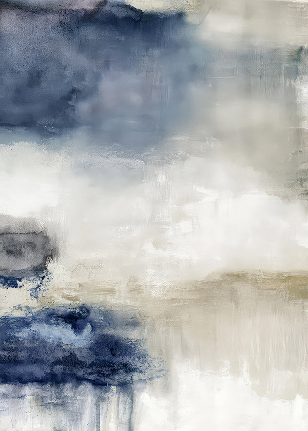 Abstract schilderij blauw en beige