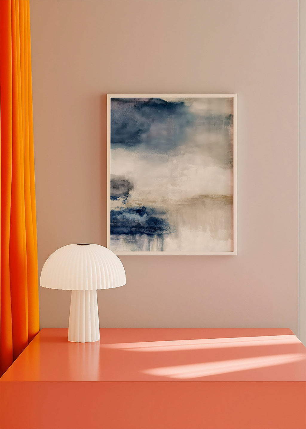 Abstract schilderij blauw en beige