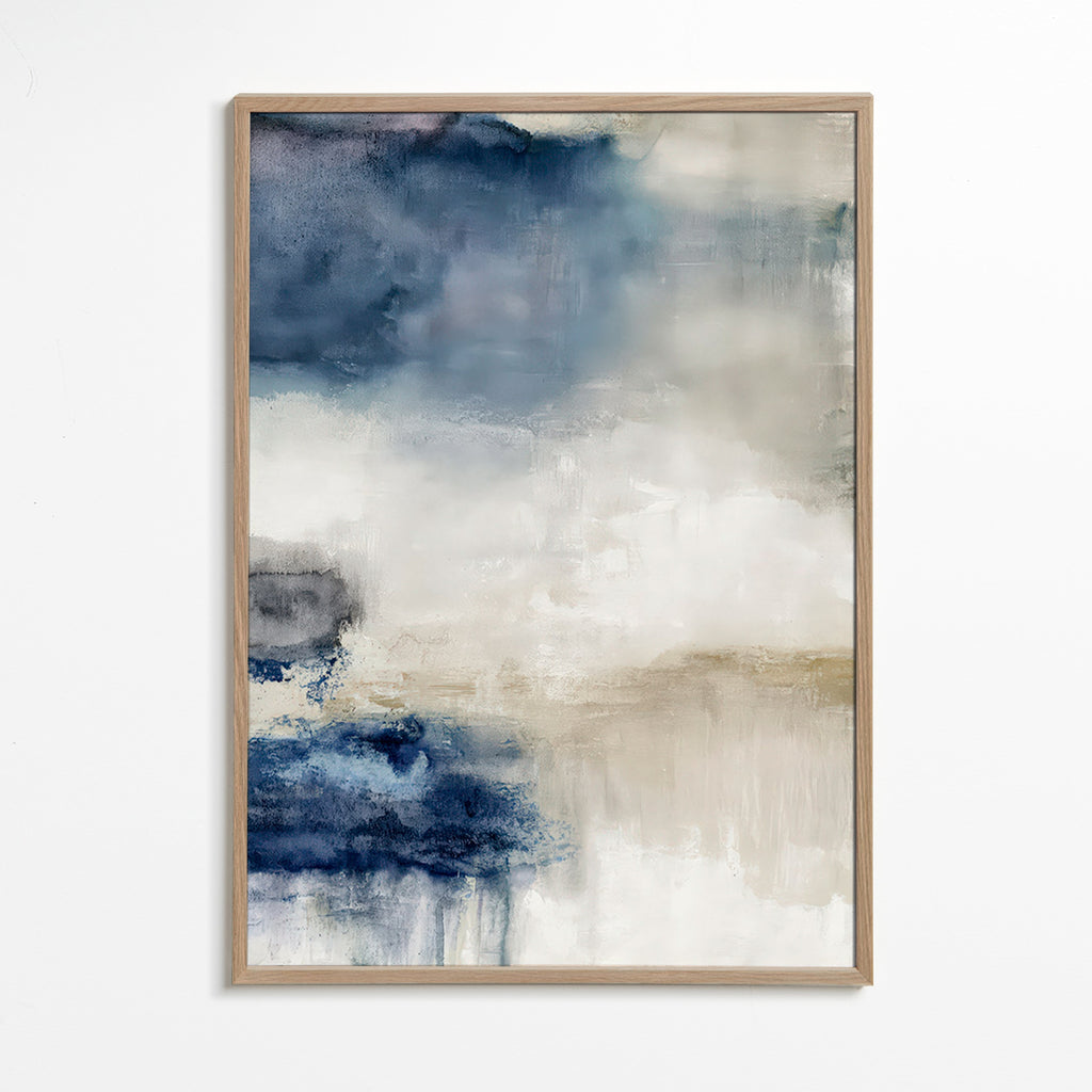 Abstract schilderij blauw en beige