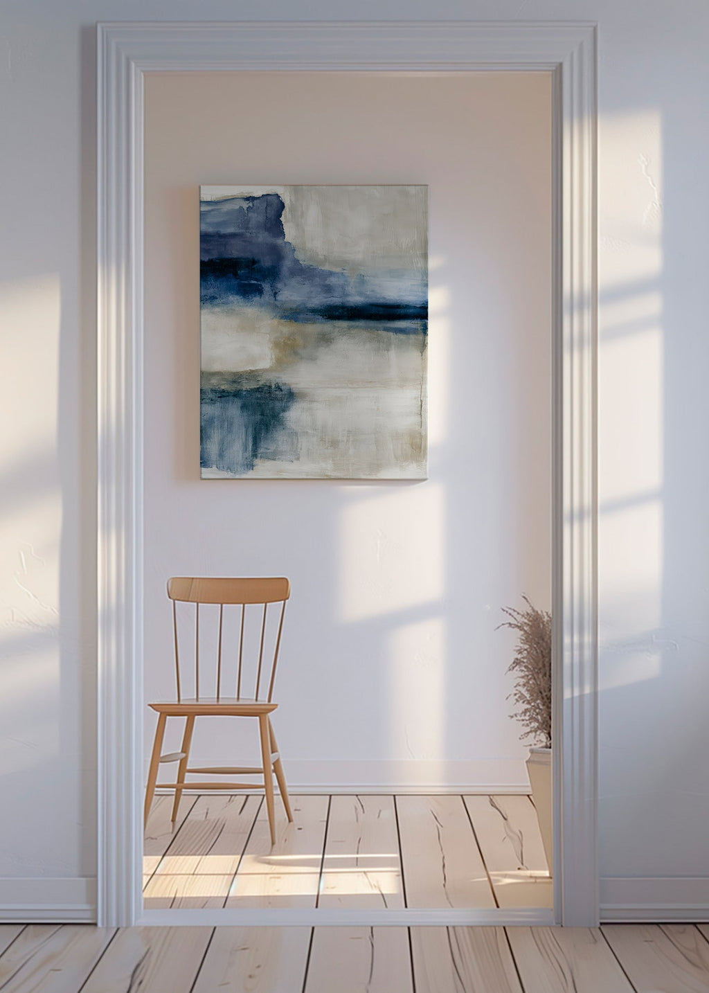 Abstracte poster: meer in nevel