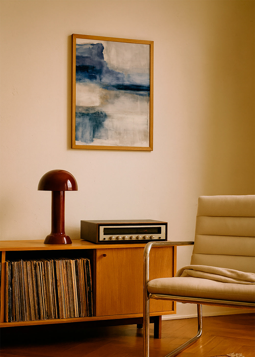 Abstracte poster: meer in nevel