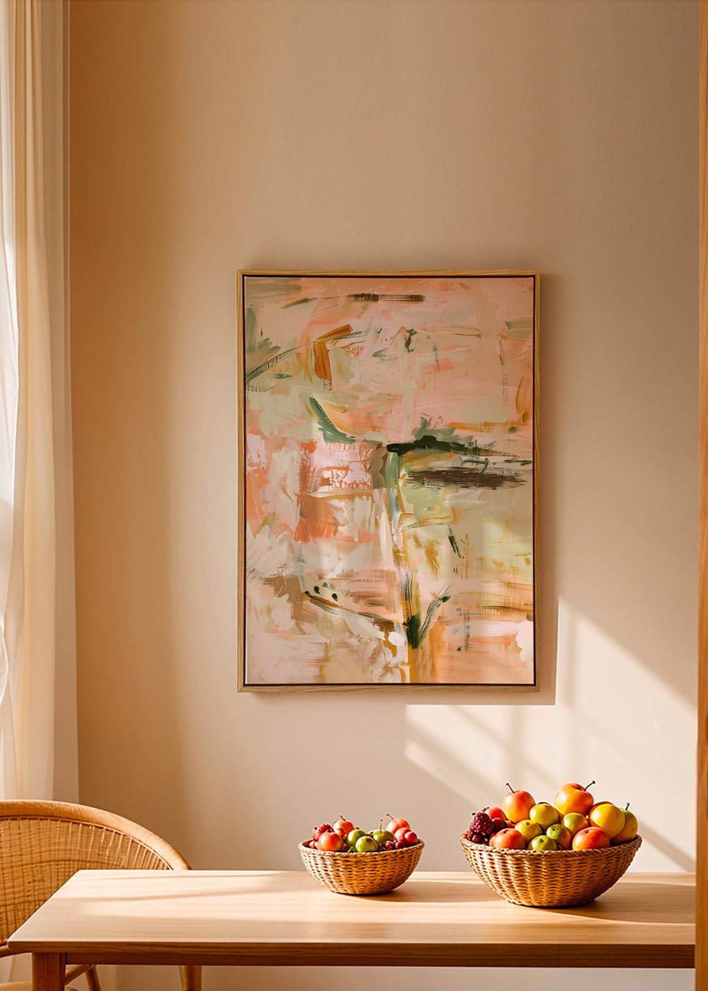 Botanische print met zachte pastelstreken