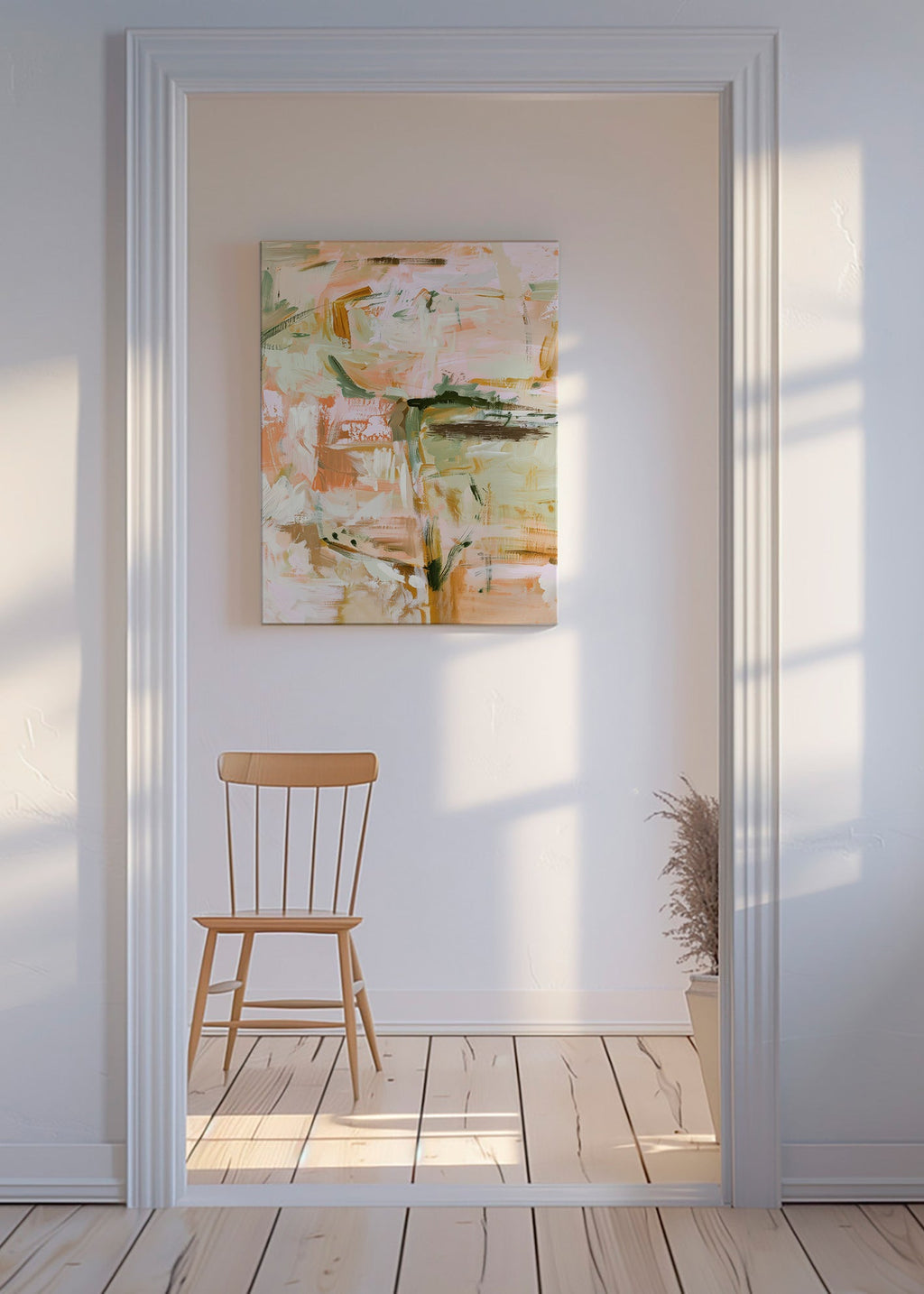 Botanische print met zachte pastelstreken