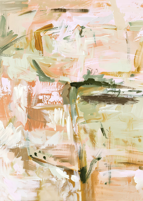 Botanische print met zachte pastelstreken