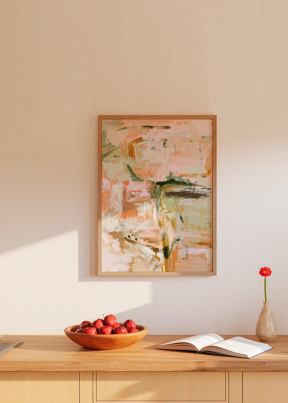 Botanische print met zachte pastelstreken